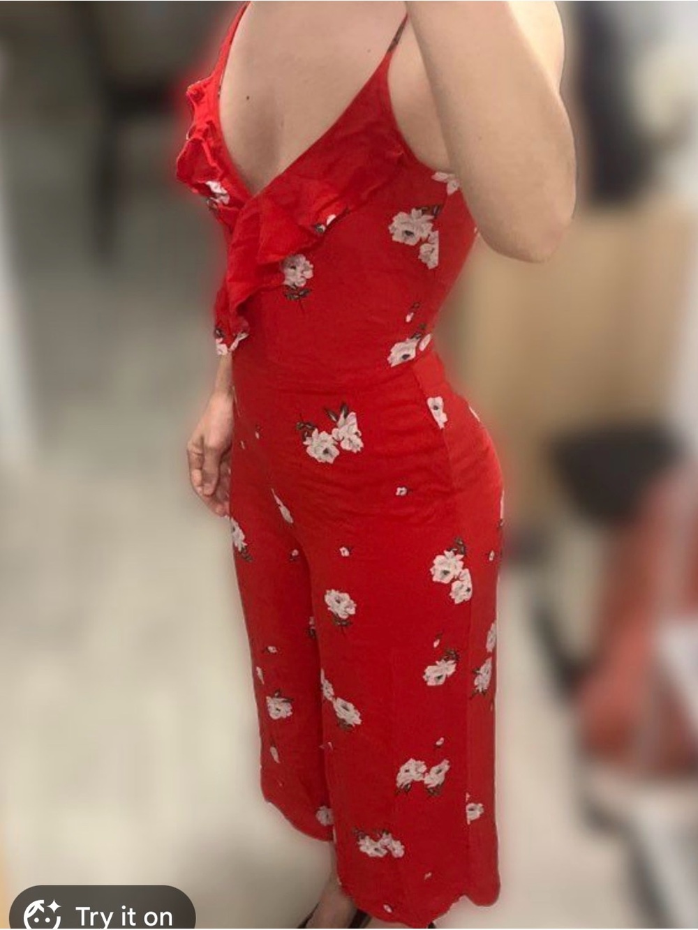 Divided Red Floral Jumpsuit